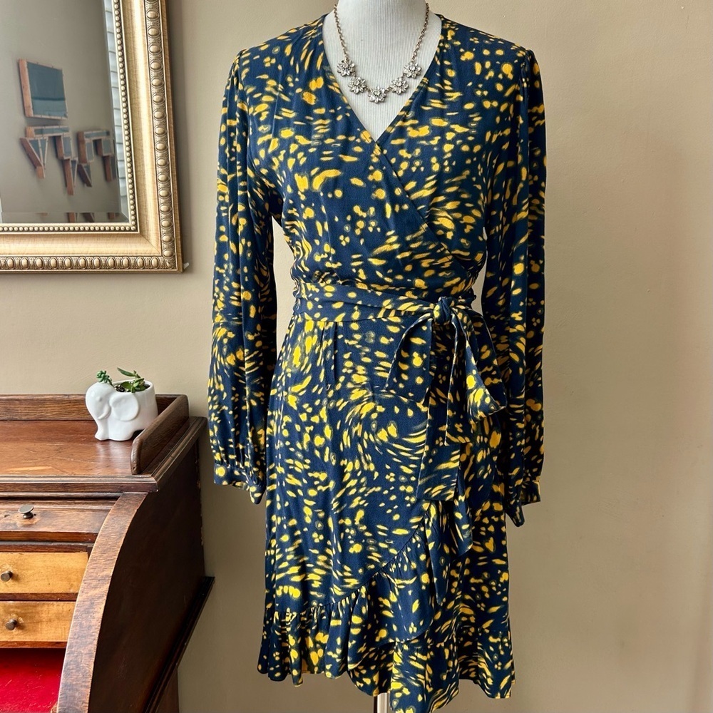 Maje Rosetta Swirl Wrap Dress Long Sleeve Ruffle Size 3 / Large